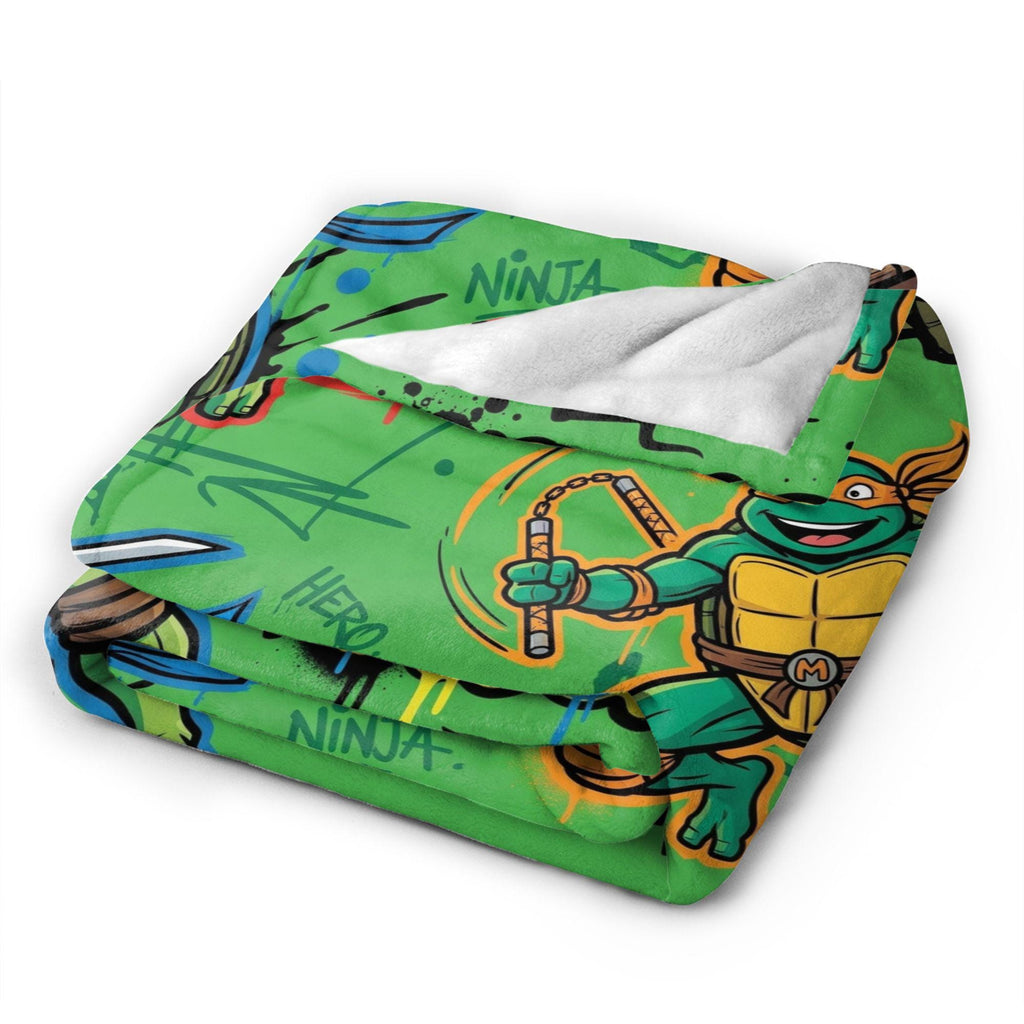 Personalized Ninja Reptile Street Flannel Blanket, Custom Sewer Mutant Hero Throw, Retro Comic Action Bedding, Cool Birthday Gift for Boys