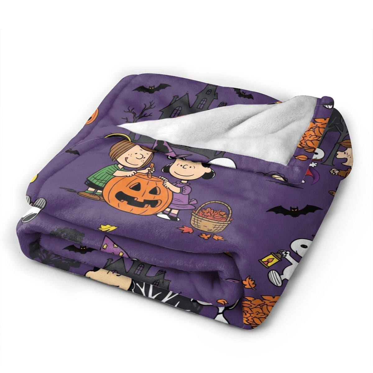 Personalized Spooky Ghost Beagle Flannel Blanket, Custom Halloween Dog Throw, Jack O Lantern Comic Bedding, Boo Gift for Kids Pet Lovers