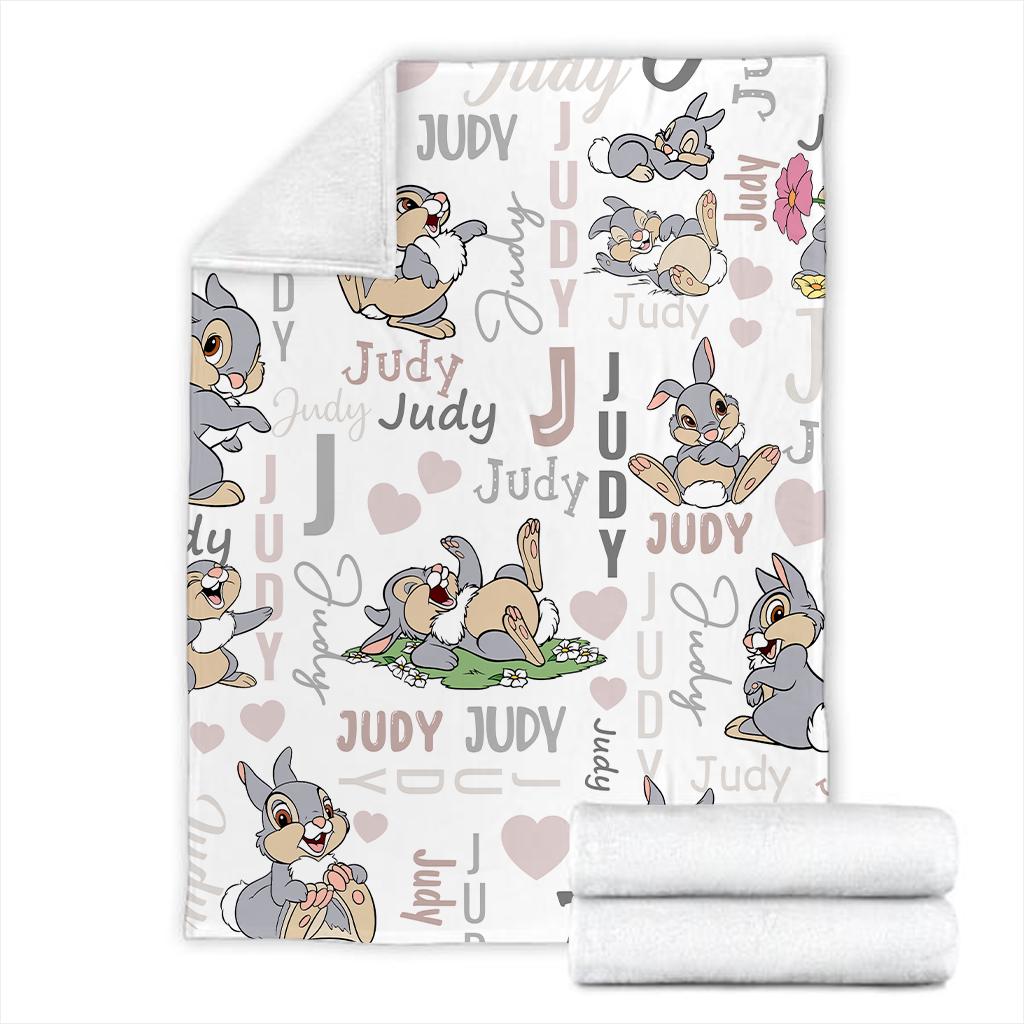 Custom Name Bambi Thumper Fleece Blanket, Personalized Cute Rabbit Throw Blanket, Soft Cozy Nursery Bedding Decor, Birthday Gift for Kids