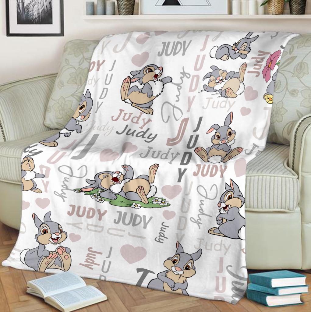 Custom Name Bambi Thumper Fleece Blanket, Personalized Cute Rabbit Throw Blanket, Soft Cozy Nursery Bedding Decor, Birthday Gift for Kids