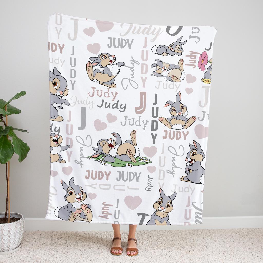 Custom Name Bambi Thumper Fleece Blanket, Personalized Cute Rabbit Throw Blanket, Soft Cozy Nursery Bedding Decor, Birthday Gift for Kids