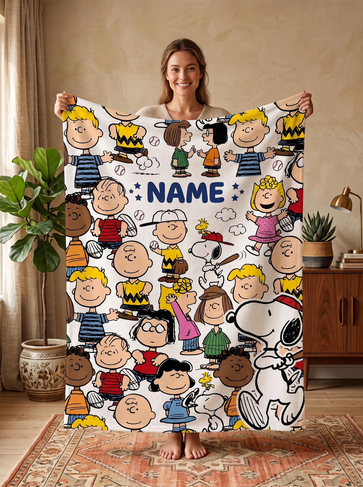 Personalized Comic Hound & Friends Flannel Blanket, Custom Name Retro Gang Throw, Wholesome Dog Bedding, Nostalgic Birthday Gift