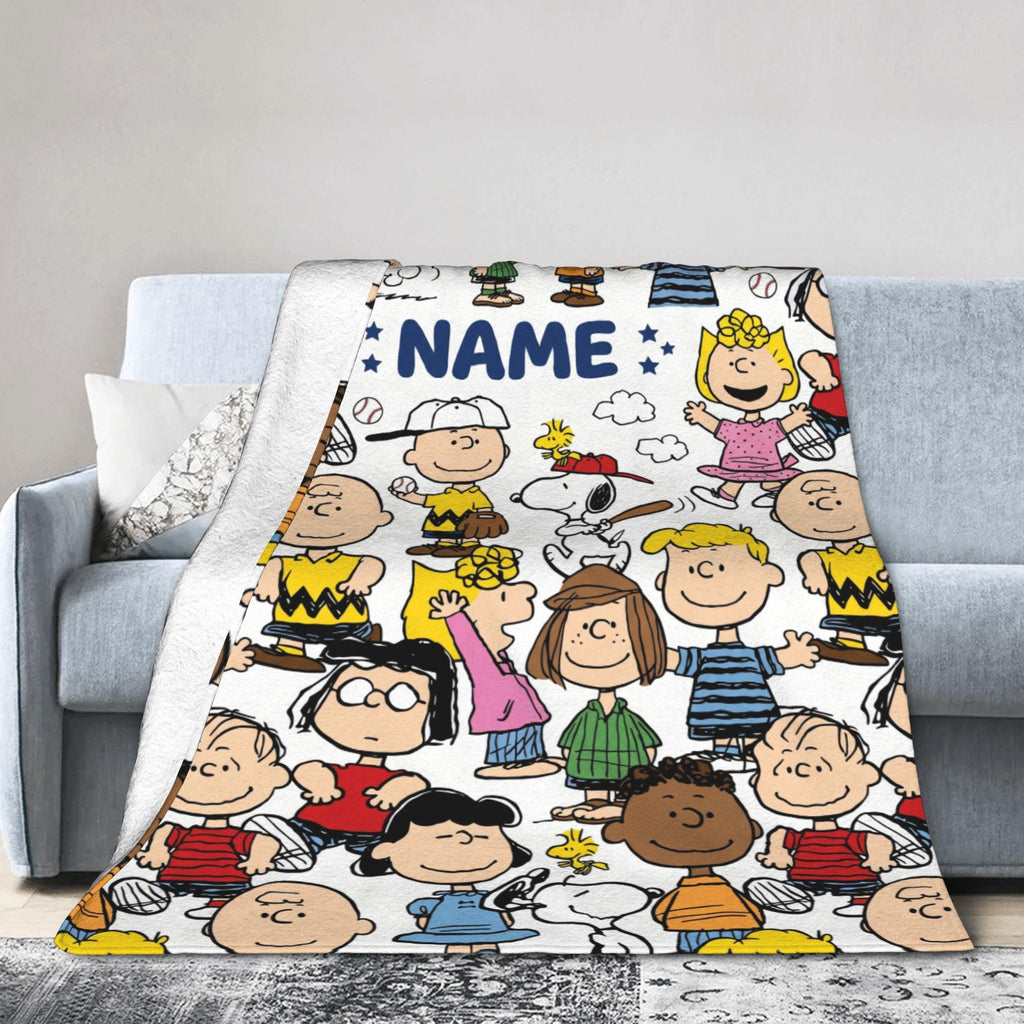 Personalized Comic Hound & Friends Flannel Blanket, Custom Name Retro Gang Throw, Wholesome Dog Bedding, Nostalgic Birthday Gift