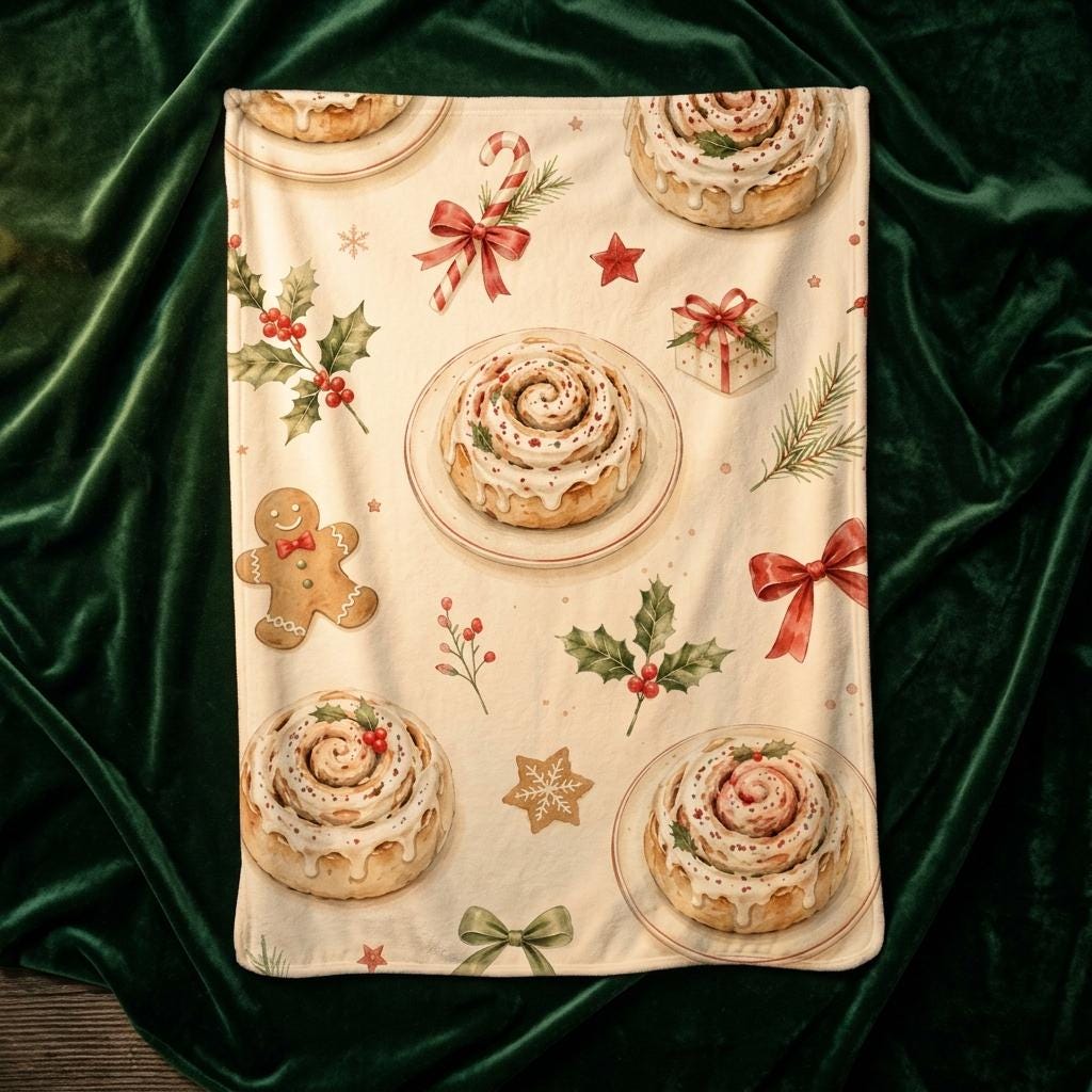 Christmas Baking Lover Blanket, Cinnamon Roll Holiday Throw, Gingerbread Flannel, Cozy Winter Decor, Gift for Her Family
