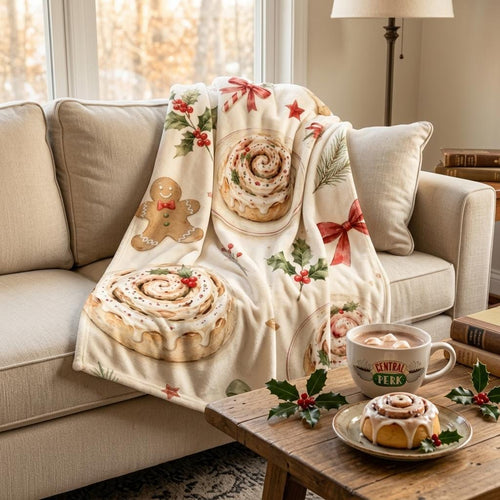 Christmas Baking Lover Blanket, Cinnamon Roll Holiday Throw, Gingerbread Flannel, Cozy Winter Decor, Gift for Her Family