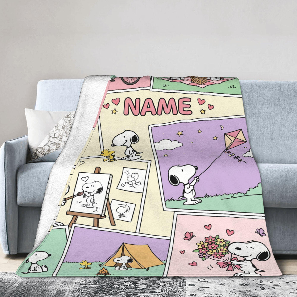 Custom Photo Collage Beagle Flannel Blanket, Personalized Picture Kids Cartoon Throw, Cute Memory Bedding, Birthday Gift for Boys Girls