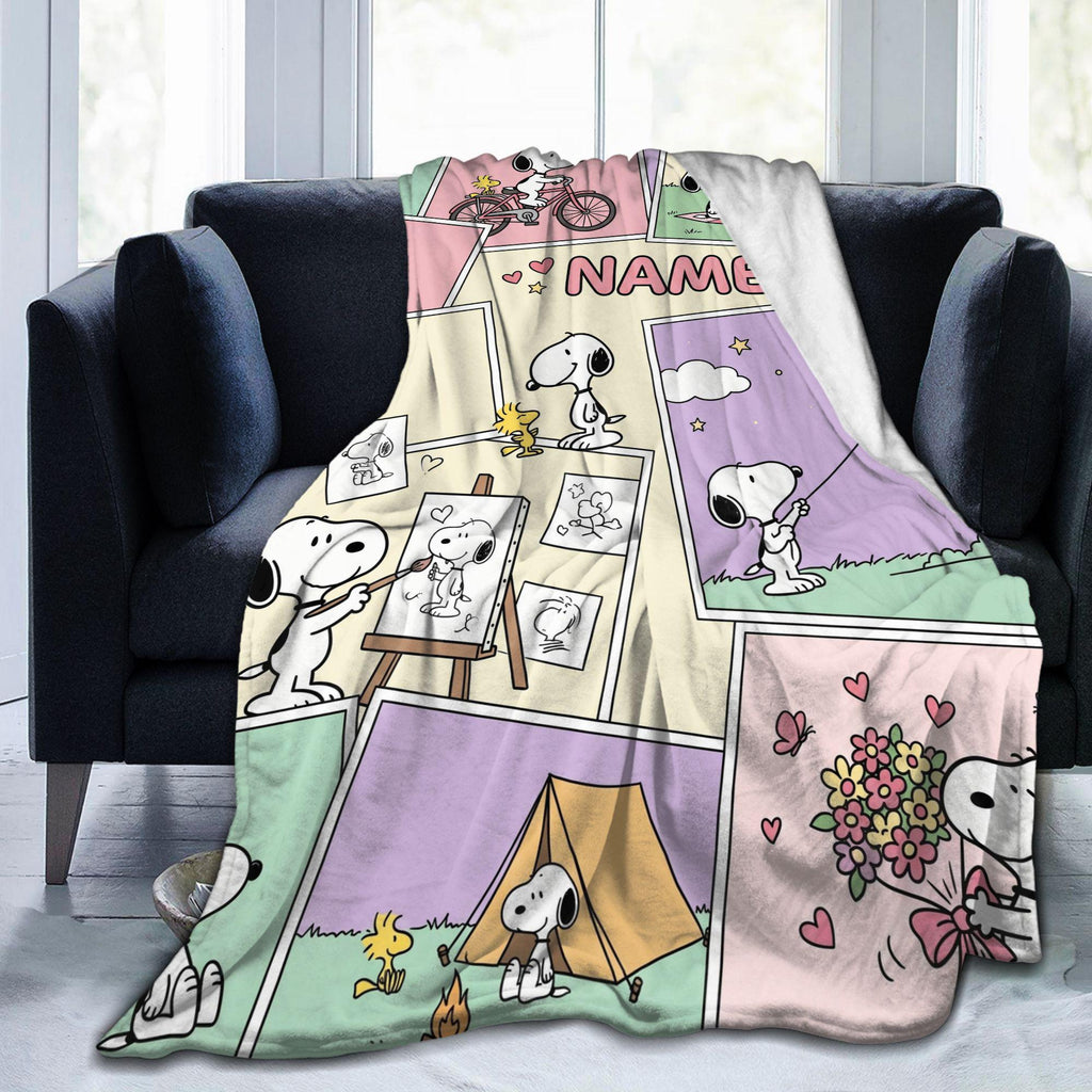 Custom Photo Collage Beagle Flannel Blanket, Personalized Picture Kids Cartoon Throw, Cute Memory Bedding, Birthday Gift for Boys Girls
