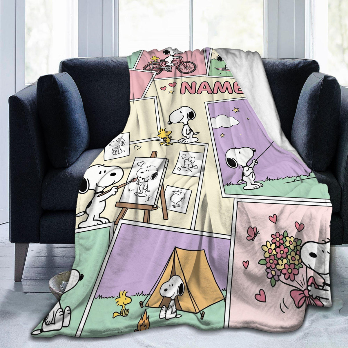 Custom Photo Collage Beagle Flannel Blanket, Personalized Picture Kids Cartoon Throw, Cute Memory Bedding, Birthday Gift for Boys Girls