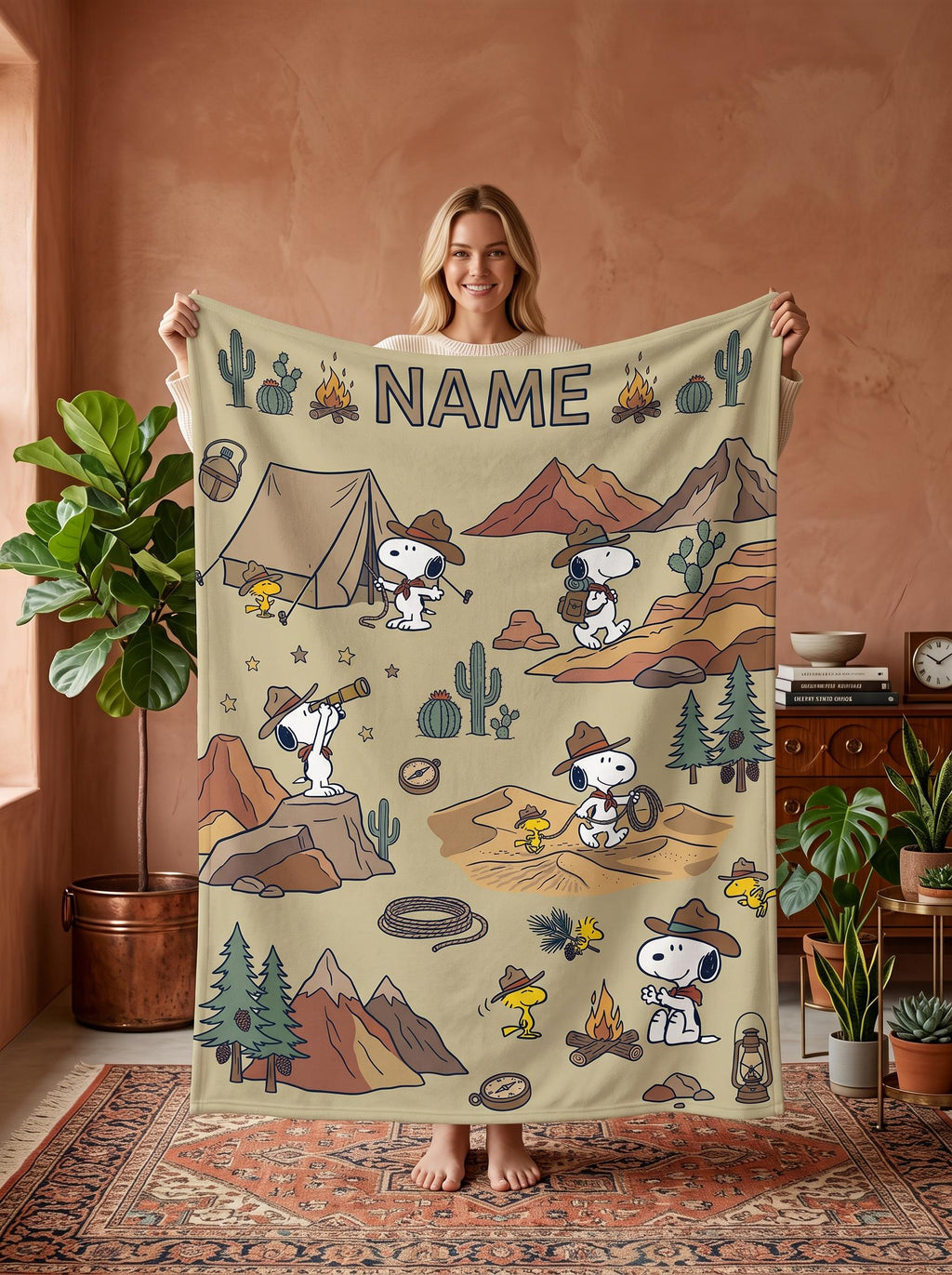 Personalized Scout Adventure Beagle Blanket, Custom Trail Leader Hound Throw, Mountain Forest Bedding, Outdoor Gift for Boy Girl Camper
