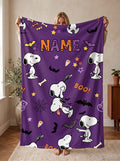 Personalized Halloween Ghost Hound Flannel Blanket, Custom Spooky Boo Comic Throw, Jack-O-Lantern Bedding, October Gift for Kids & Besties