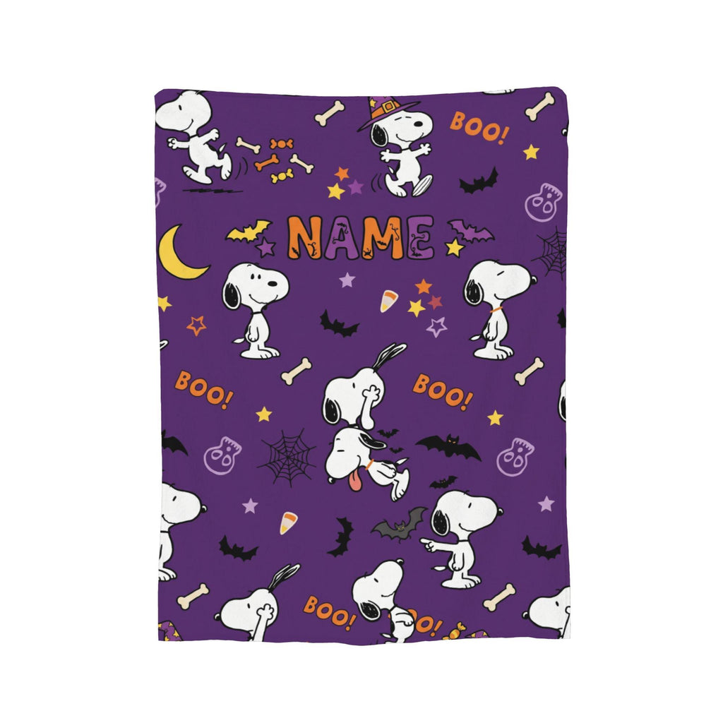 Personalized Halloween Ghost Hound Flannel Blanket, Custom Spooky Boo Comic Throw, Jack-O-Lantern Bedding, October Gift for Kids & Besties