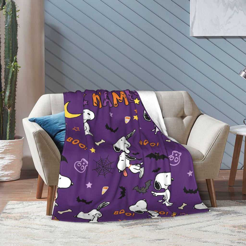 Personalized Halloween Ghost Hound Flannel Blanket, Custom Spooky Boo Comic Throw, Jack-O-Lantern Bedding, October Gift for Kids & Besties