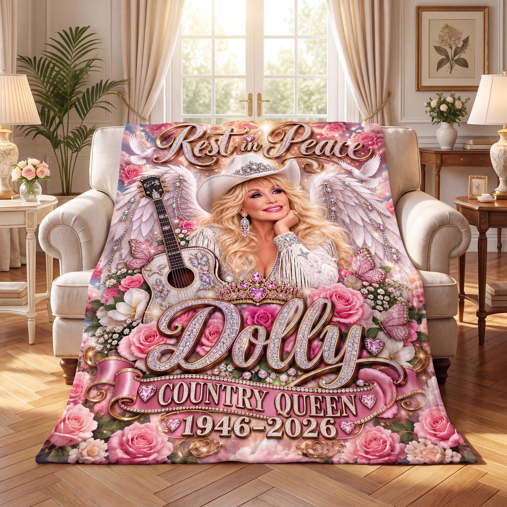 Personalized Dolly Parton Memorial Blanket, Country Queen Angel Flannel Throw Blanket, In Loving Memory Keepsake, Country Music Fan Gift