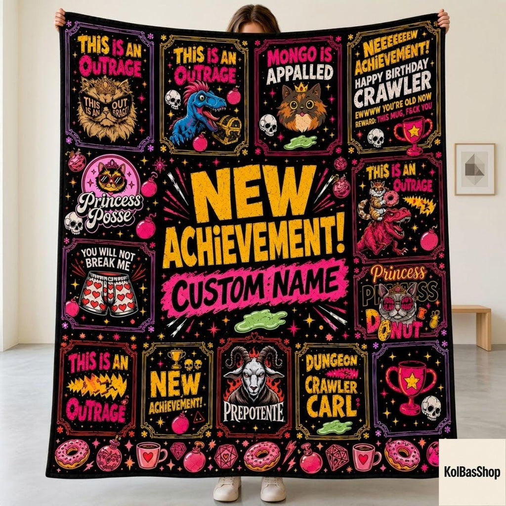 Custom Dungeon Crawler Carl Blanket, Princess Donut Blanket, Mongo Is Appalled, New Achievement LitRPG Gift, Personalized Reader Blanket