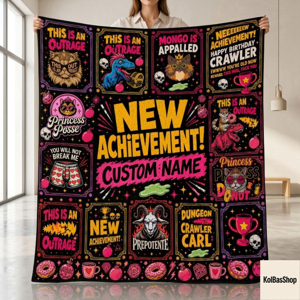 Custom Dungeon Crawler Carl Blanket, Princess Donut Blanket, Mongo Is Appalled, New Achievement LitRPG Gift, Personalized Reader Blanket