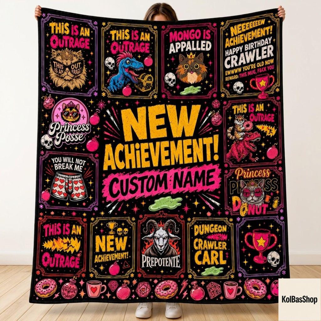 Custom Dungeon Crawler Carl Blanket, Princess Donut Blanket, Mongo Is Appalled, New Achievement LitRPG Gift, Personalized Reader Blanket