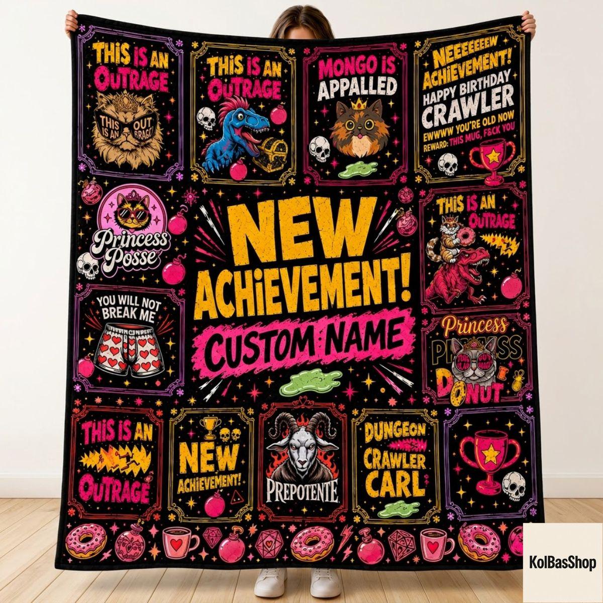 Custom Dungeon Crawler Carl Blanket, Princess Donut Blanket, Mongo Is Appalled, New Achievement LitRPG Gift, Personalized Reader Blanket