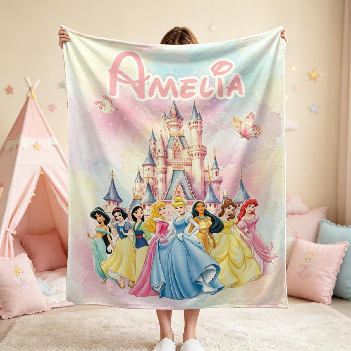 Personalized Princess Blanket, Custom Girl Birthday Blanket, Fairytale Castle Throw, Magical Princess Gift