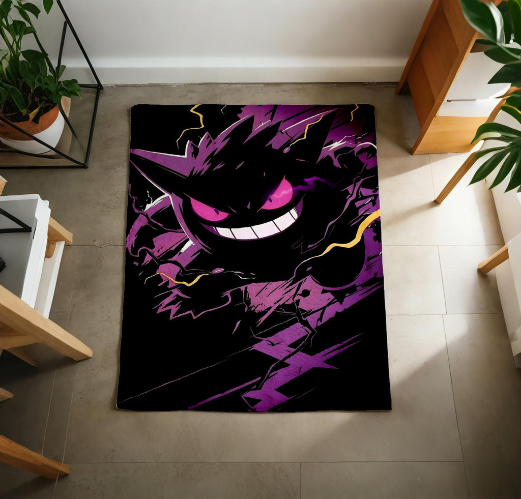 Vintage Gengar Sumi‑e Art Blanket Soft Throw, Dark Purple Ghost Pokemon Throw, Birthday Gift For Pokemon Lover