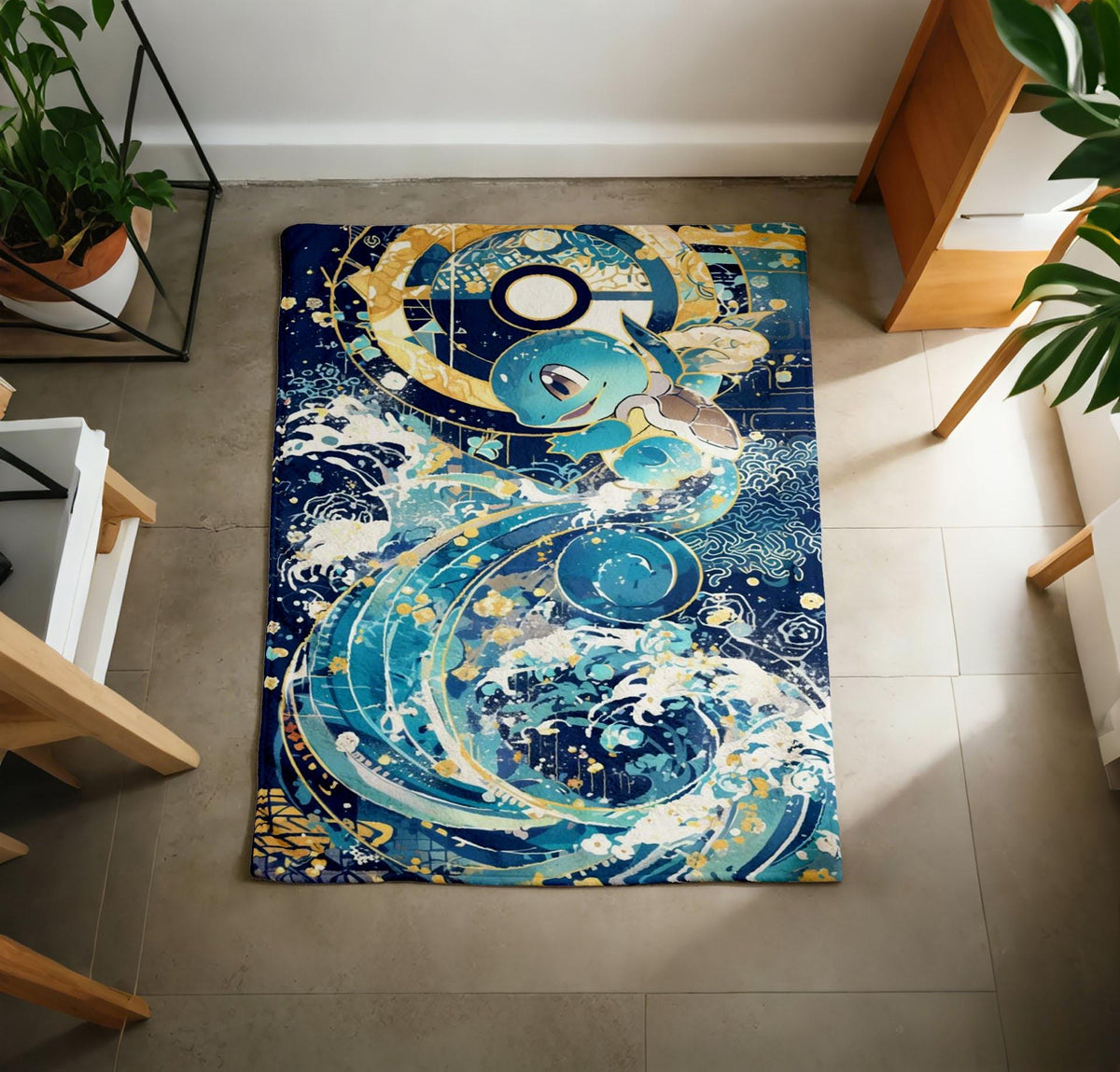 Squirtle Ukiyo‑e Blanket Soft Throw, Japanese Wave Art Pokemon Throw, Gift For Anime Fan