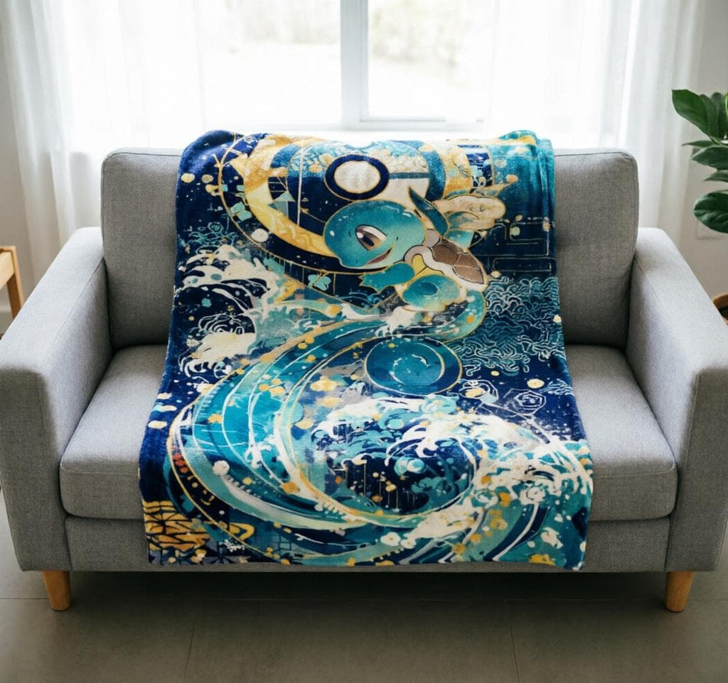 Squirtle Ukiyo‑e Blanket Soft Throw, Japanese Wave Art Pokemon Throw, Gift For Anime Fan