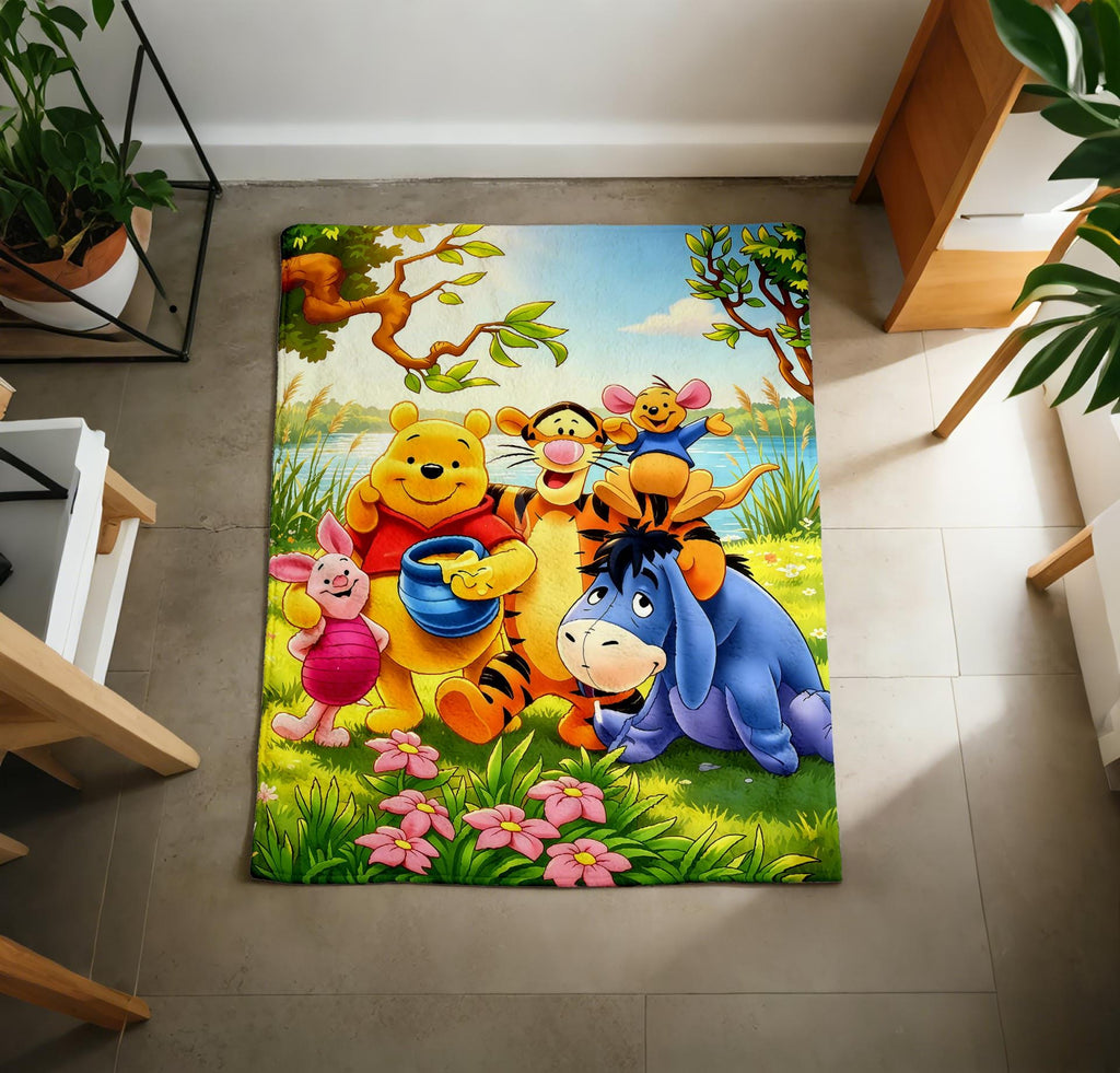 Classic Pooh Crew Blanket Soft Throw, Lakeside Meadow Print, Lightweight Kids Fleece