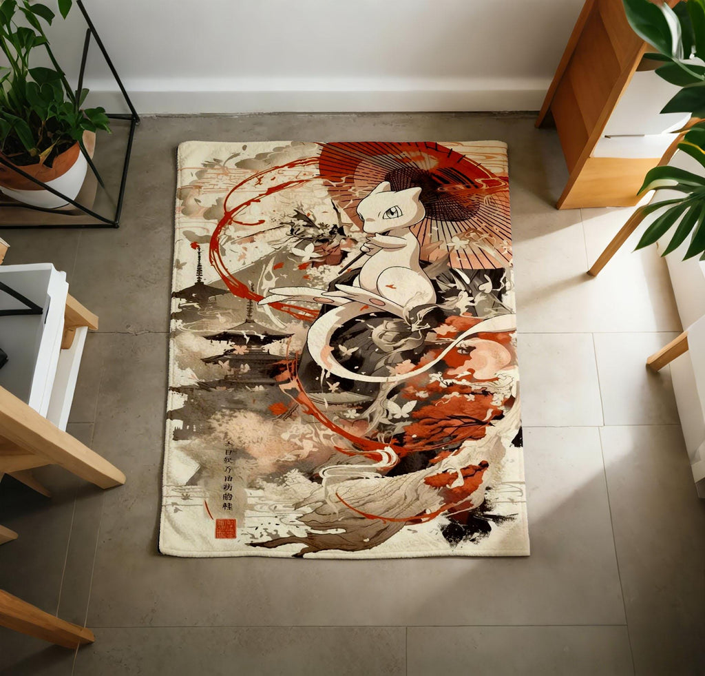 Retro Mew Pokemon Blanket Soft Throw, Nature Ukiyo Art Throw, Unique Home Decor Gift For Collector