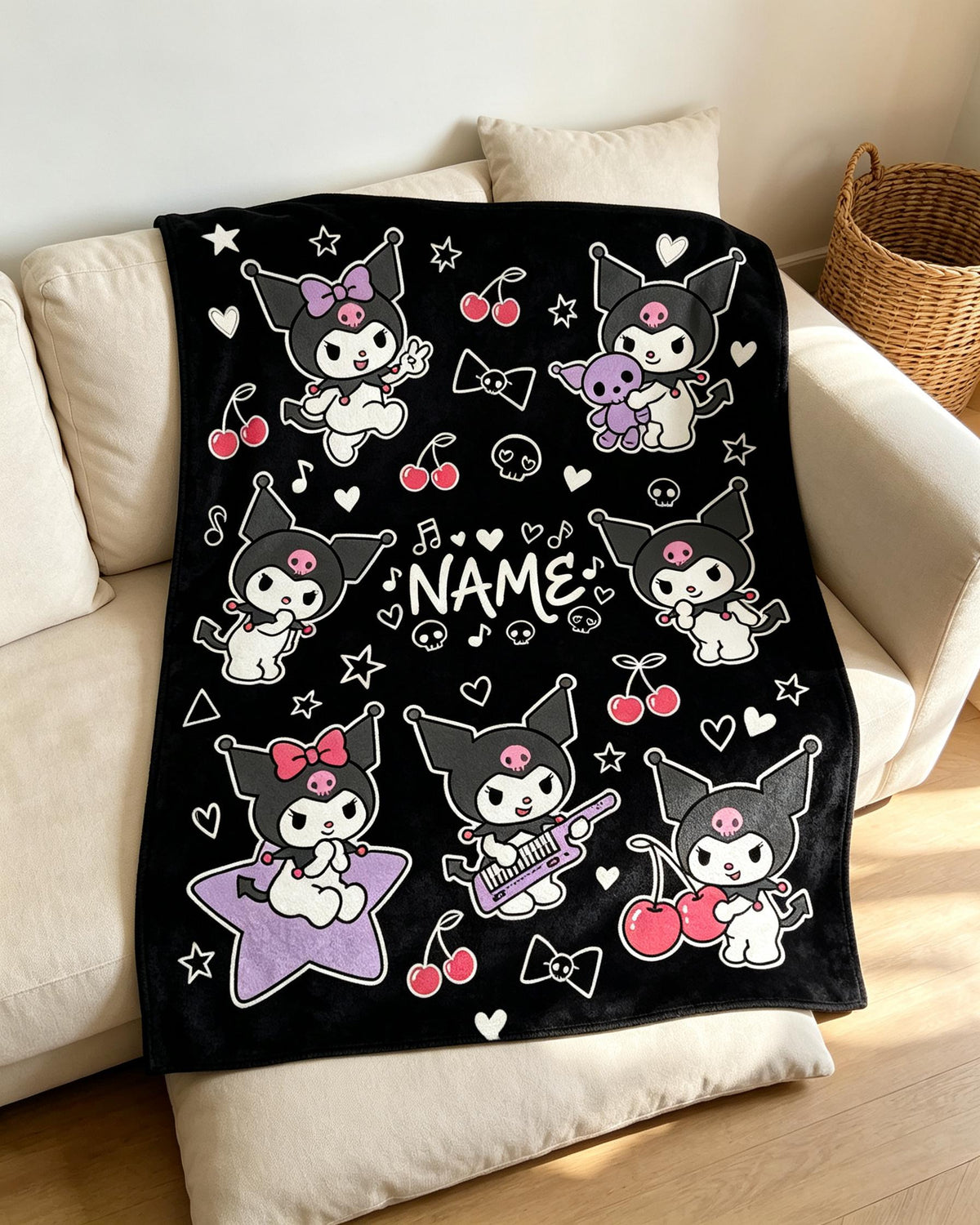Custom Name Sanrio Kuromi Blanket Soft Throw Warm Plush Youth Keepsake Gift