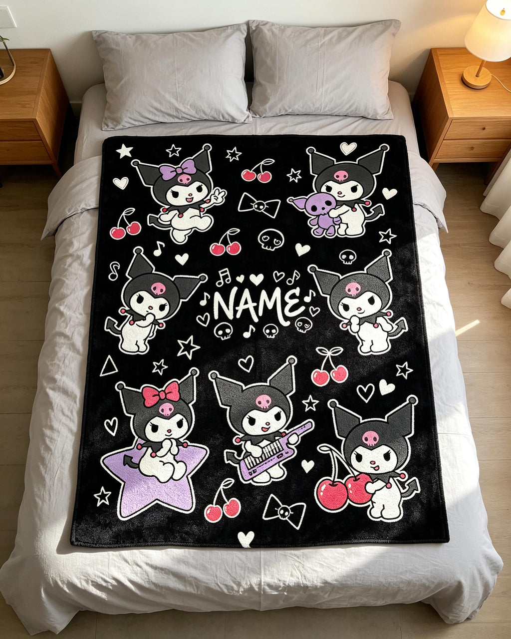 Custom Name Sanrio Kuromi Blanket Soft Throw Warm Plush Youth Keepsake Gift