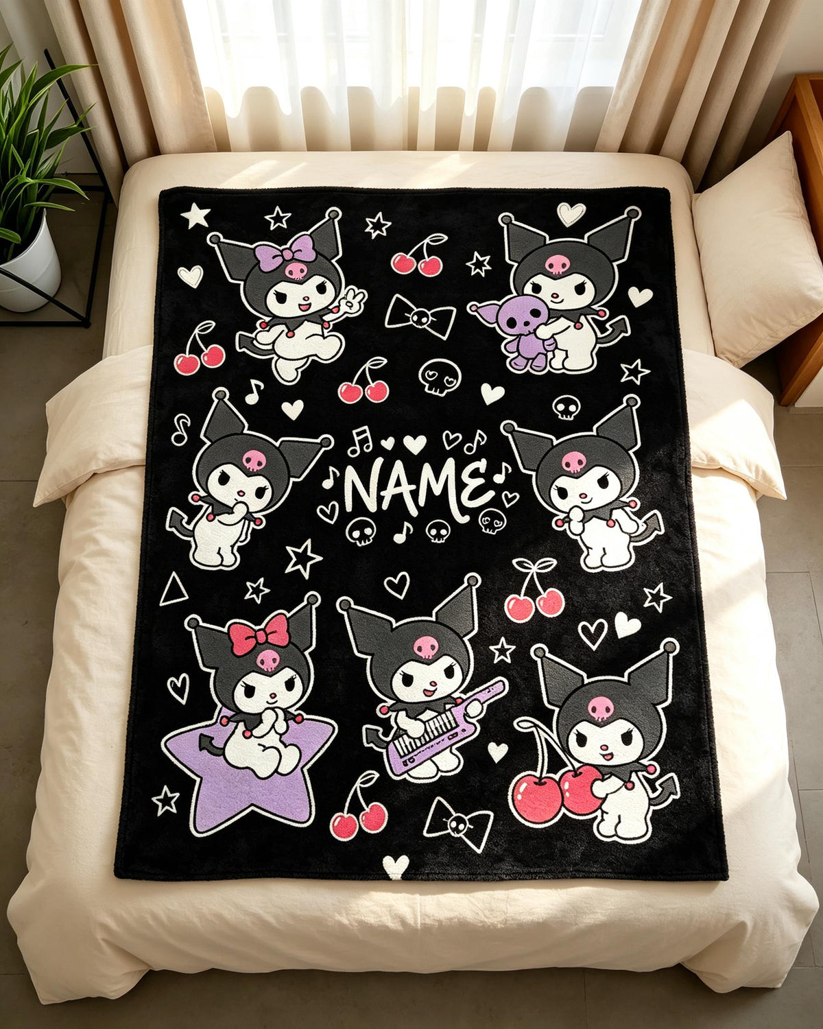 Custom Name Sanrio Kuromi Blanket Soft Throw Warm Plush Youth Keepsake Gift