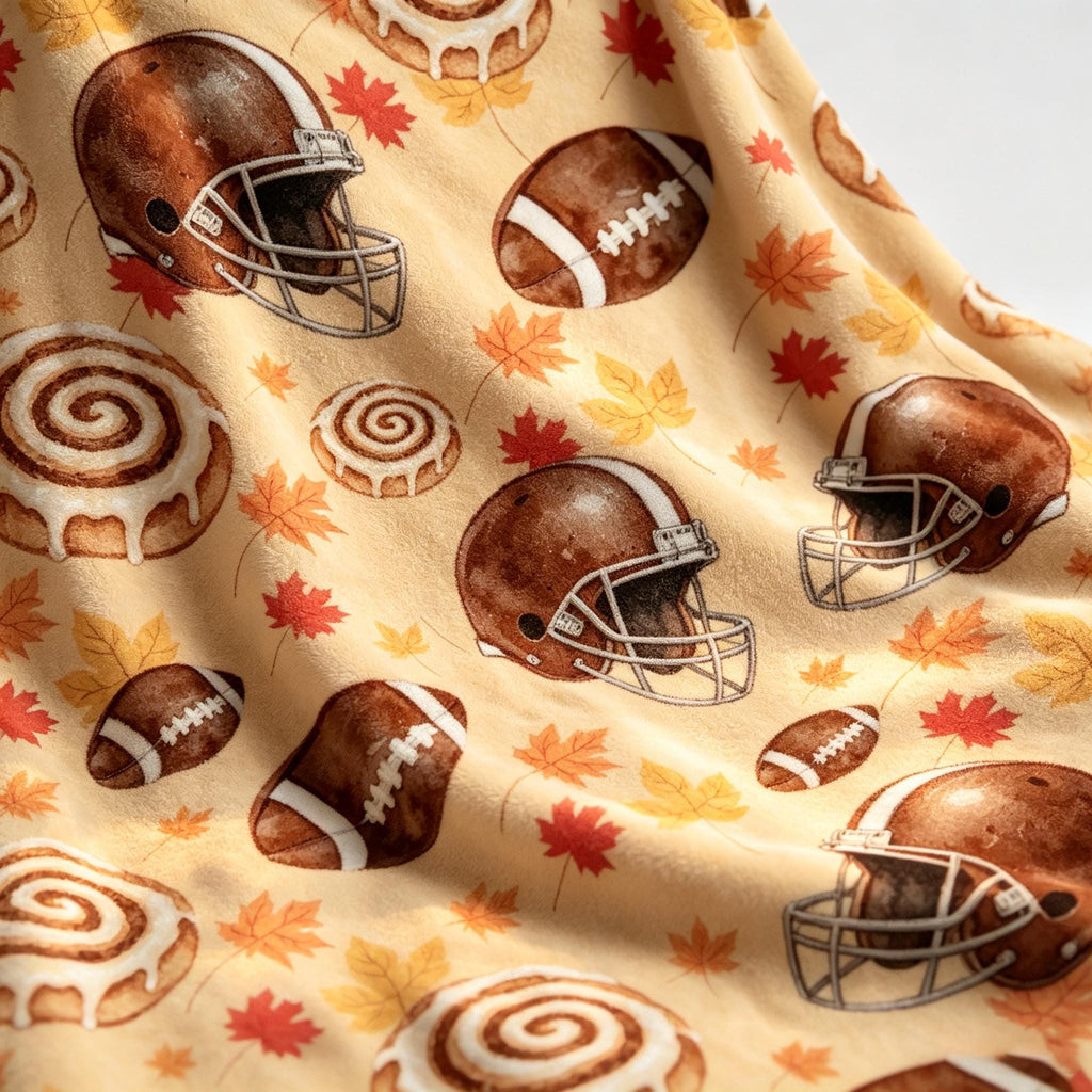Football and Cinnamon Roll Throw, Fall Sports Blanket, Watercolor Flannel, Cozy Game Day, Gift for Sports Fan