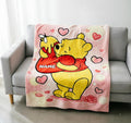 Custom Name Winnie Pooh Blanket Soft Throw, Heart Hug Design, Personalized Fleece Cover