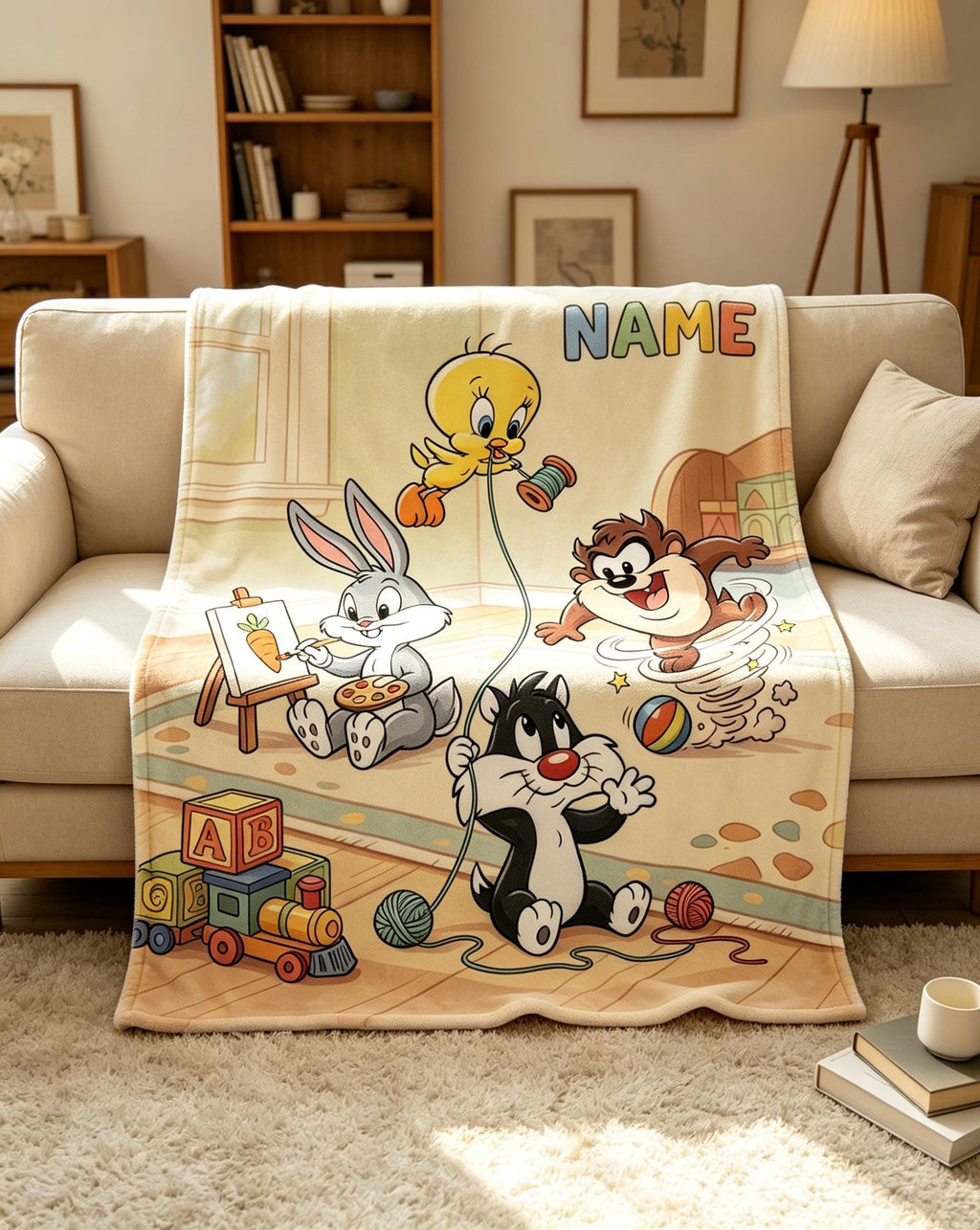 Custom Name Looney Tunes Baby Blanket Soft Throw Fluffy Plush Keepsake Gift