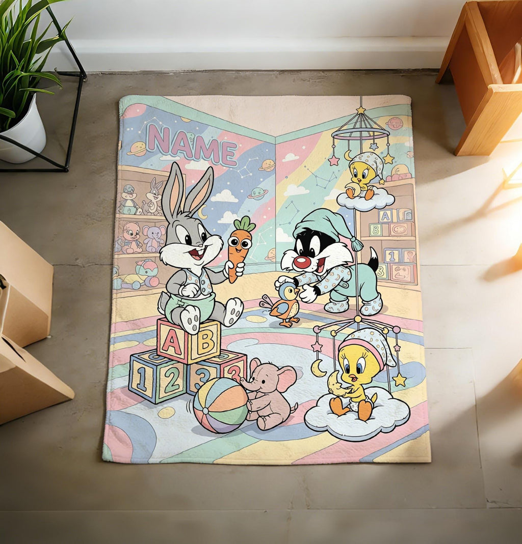 Personalized Baby Looney Tunes Blanket Soft Throw Pastel Kid Bedroom Present