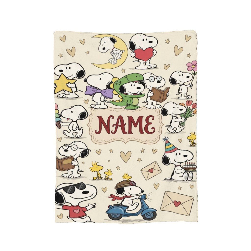 Personalized Classic Cartoon Dog Flannel Blanket, Custom Smiling Hound Throw, Minimalist Retro Bedding, Cheerful Nursery Gift for Kids Boys