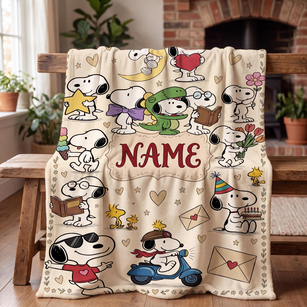 Personalized Classic Cartoon Dog Flannel Blanket, Custom Smiling Hound Throw, Minimalist Retro Bedding, Cheerful Nursery Gift for Kids Boys
