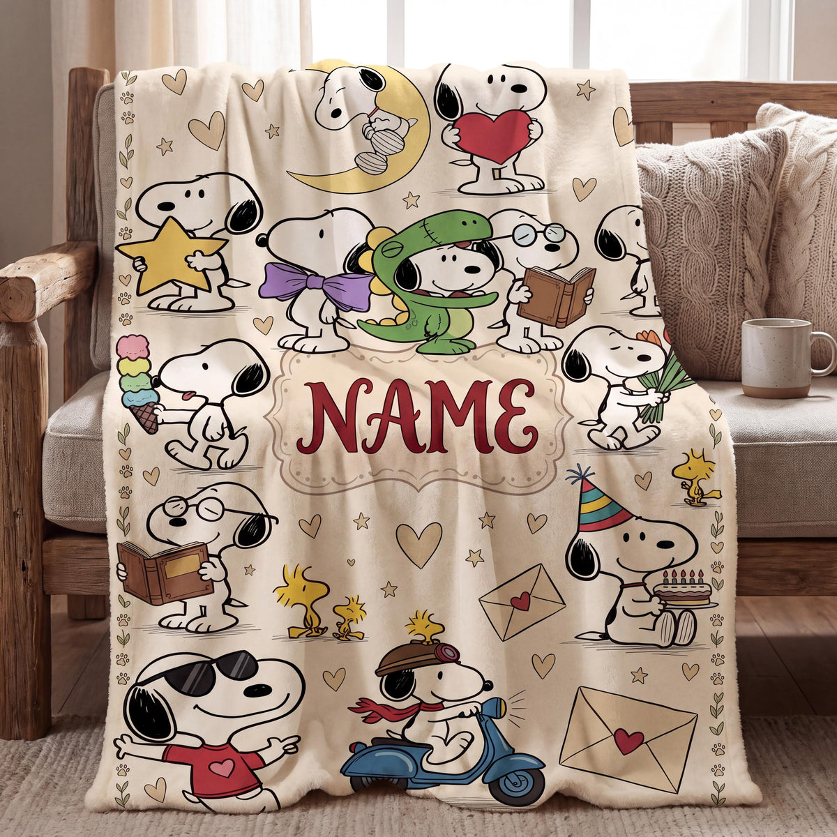 Personalized Classic Cartoon Dog Flannel Blanket, Custom Smiling Hound Throw, Minimalist Retro Bedding, Cheerful Nursery Gift for Kids Boys