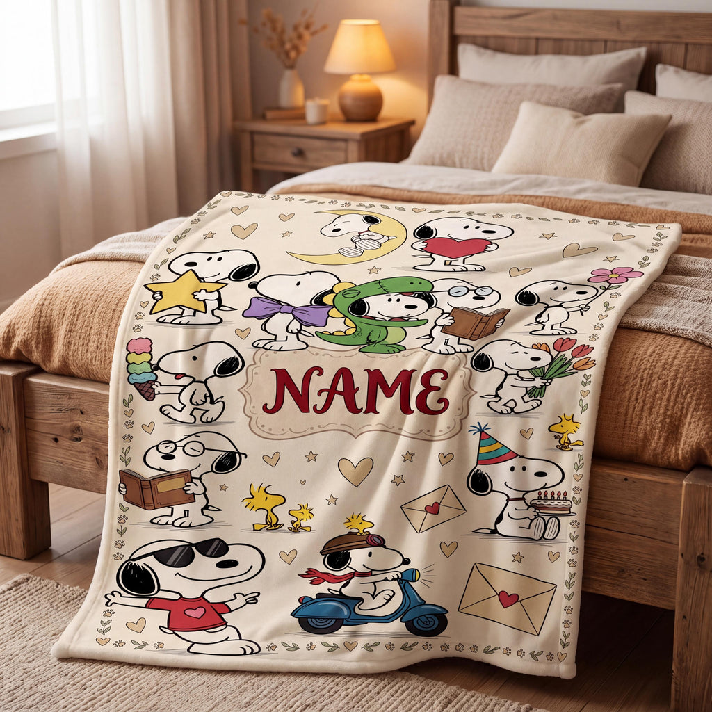 Personalized Classic Cartoon Dog Flannel Blanket, Custom Smiling Hound Throw, Minimalist Retro Bedding, Cheerful Nursery Gift for Kids Boys