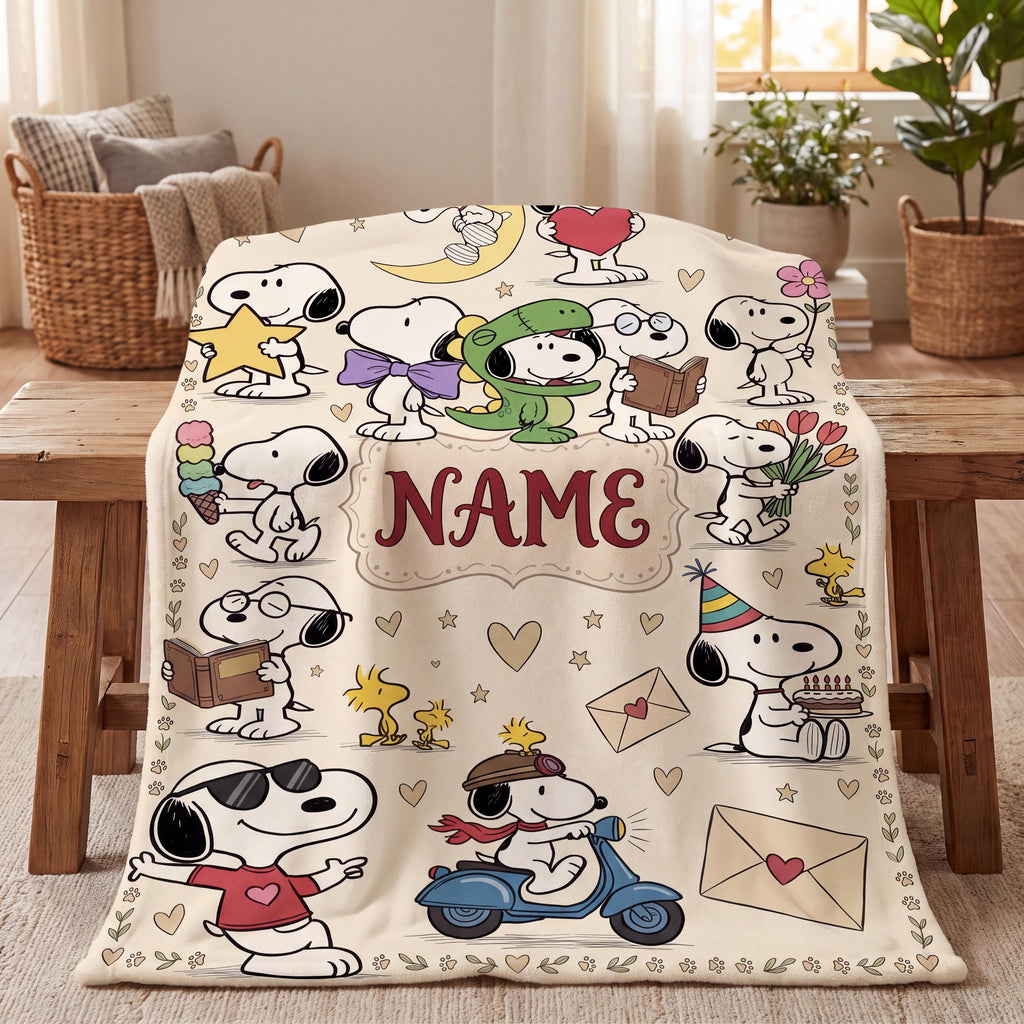 Personalized Classic Cartoon Dog Flannel Blanket, Custom Smiling Hound Throw, Minimalist Retro Bedding, Cheerful Nursery Gift for Kids Boys