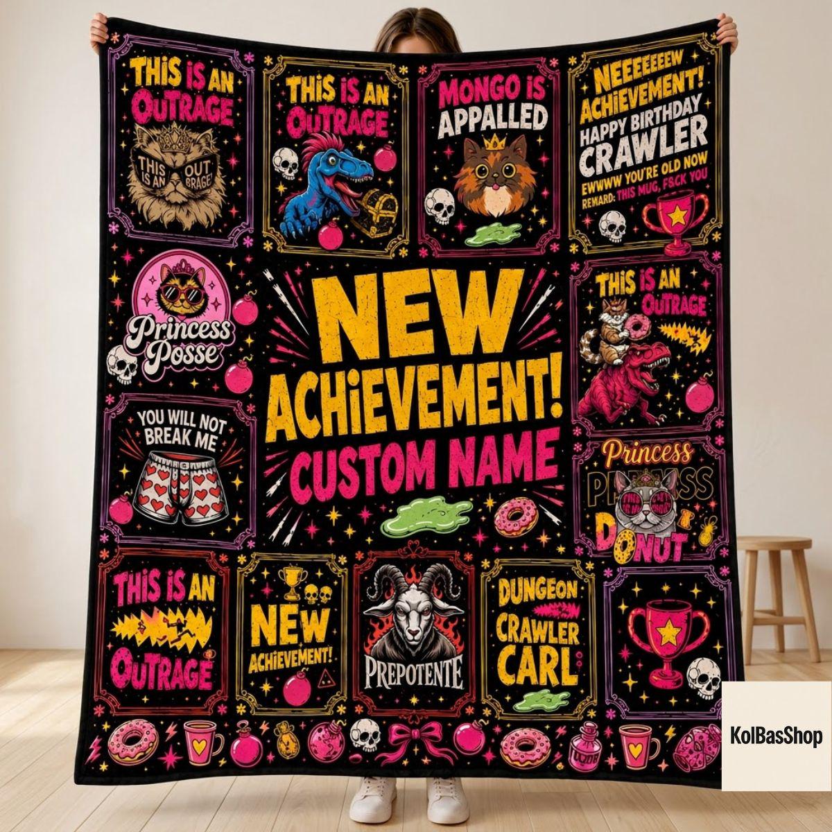 PersonalizedDungeon Crawler Carl Fleece Blanket, New Achievement Gamer Decor, Princess Donut Throw Nerd Fantasy Blanket, Cozy Gaming Decor