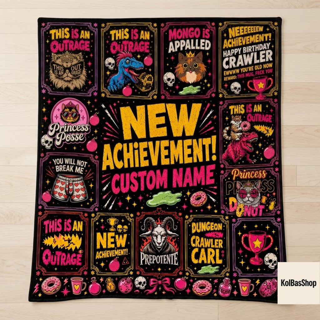 PersonalizedDungeon Crawler Carl Fleece Blanket, New Achievement Gamer Decor, Princess Donut Throw Nerd Fantasy Blanket, Cozy Gaming Decor