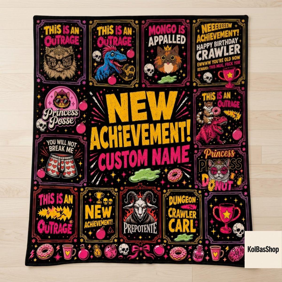 PersonalizedDungeon Crawler Carl Fleece Blanket, New Achievement Gamer Decor, Princess Donut Throw Nerd Fantasy Blanket, Cozy Gaming Decor