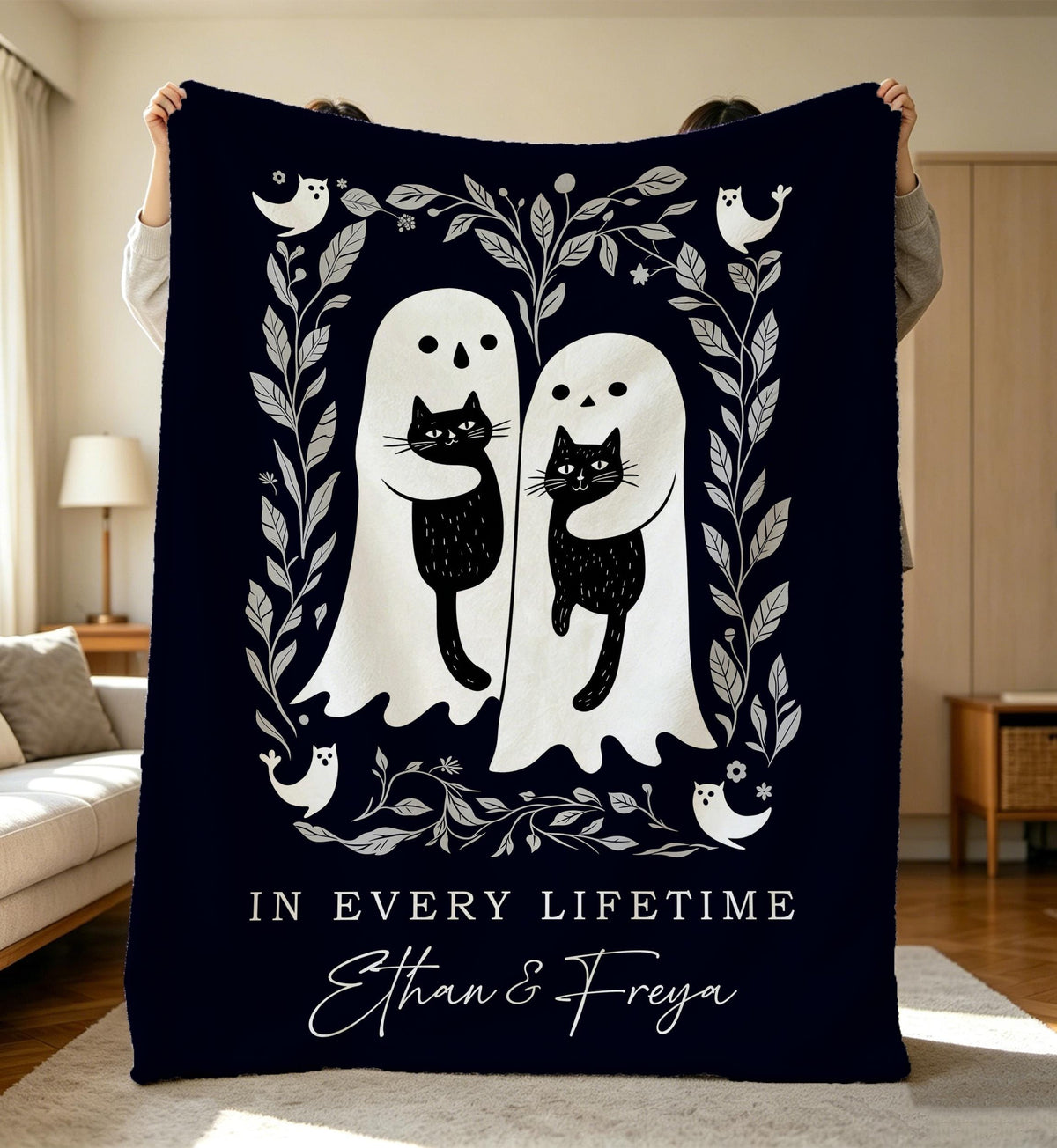 Personalized Spooky Wedding Blanket,Halloween Couple Throw,Cozy Flannel hrow,Gothic Wedding Gift,Engagement Anniversary Gift,His/Hers Gift