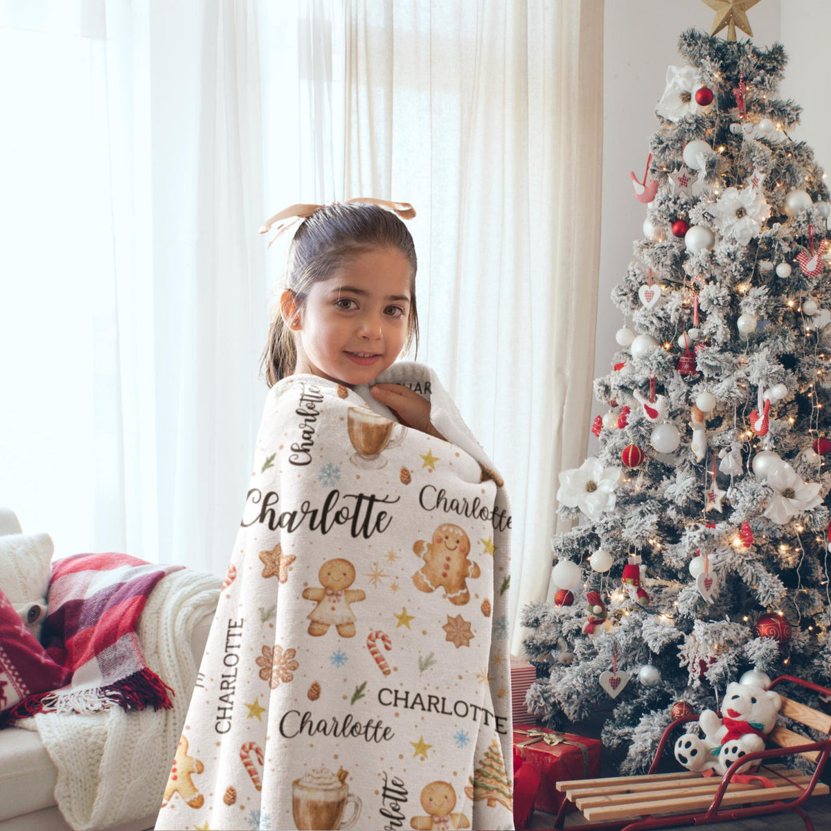 Personalized Gingerbread Blanket,Custom Name Flannel Throw,Christmas Home Decor,Holiday Family Gift,Christmas Eve Keepsake,Winter Gift