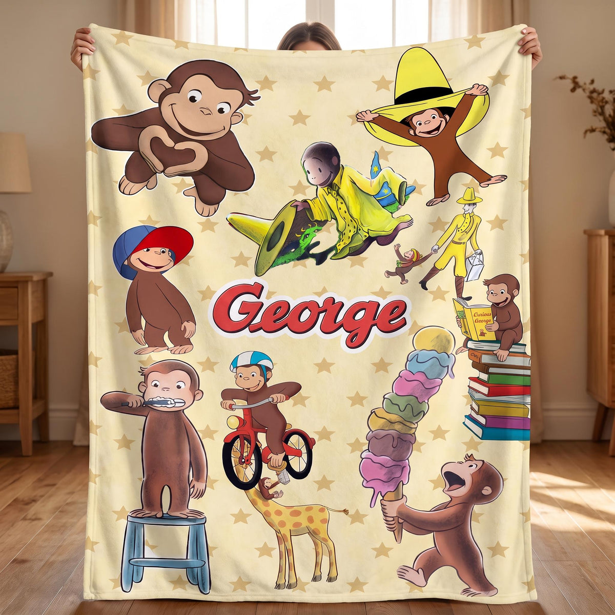 Personalized Monkey Kids Blanket, Custom Playful Cartoon Animal Throw, Nursery Bedding for Boys and Girls, Toddler Shower Gift