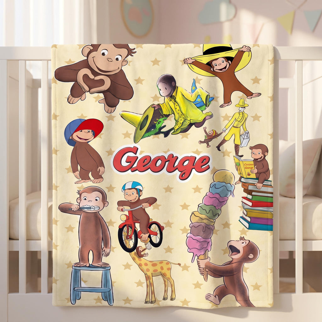 Personalized Monkey Kids Blanket, Custom Playful Cartoon Animal Throw, Nursery Bedding for Boys and Girls, Toddler Shower Gift