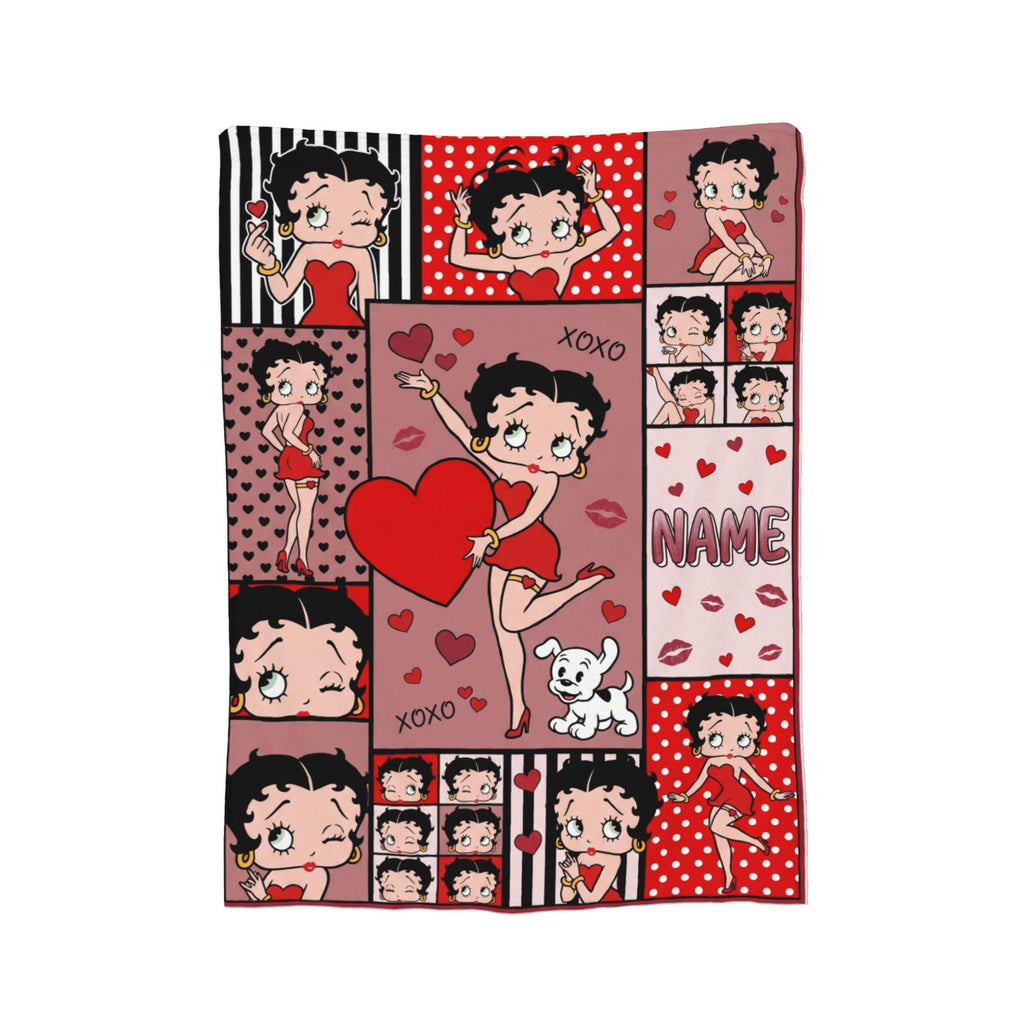 Personalized Betty Boop Sweet Heart Flannel Fleece Blanket, Custom Retro Throw Blanket, Cute Birthday Gift for Her Women Mom Sister