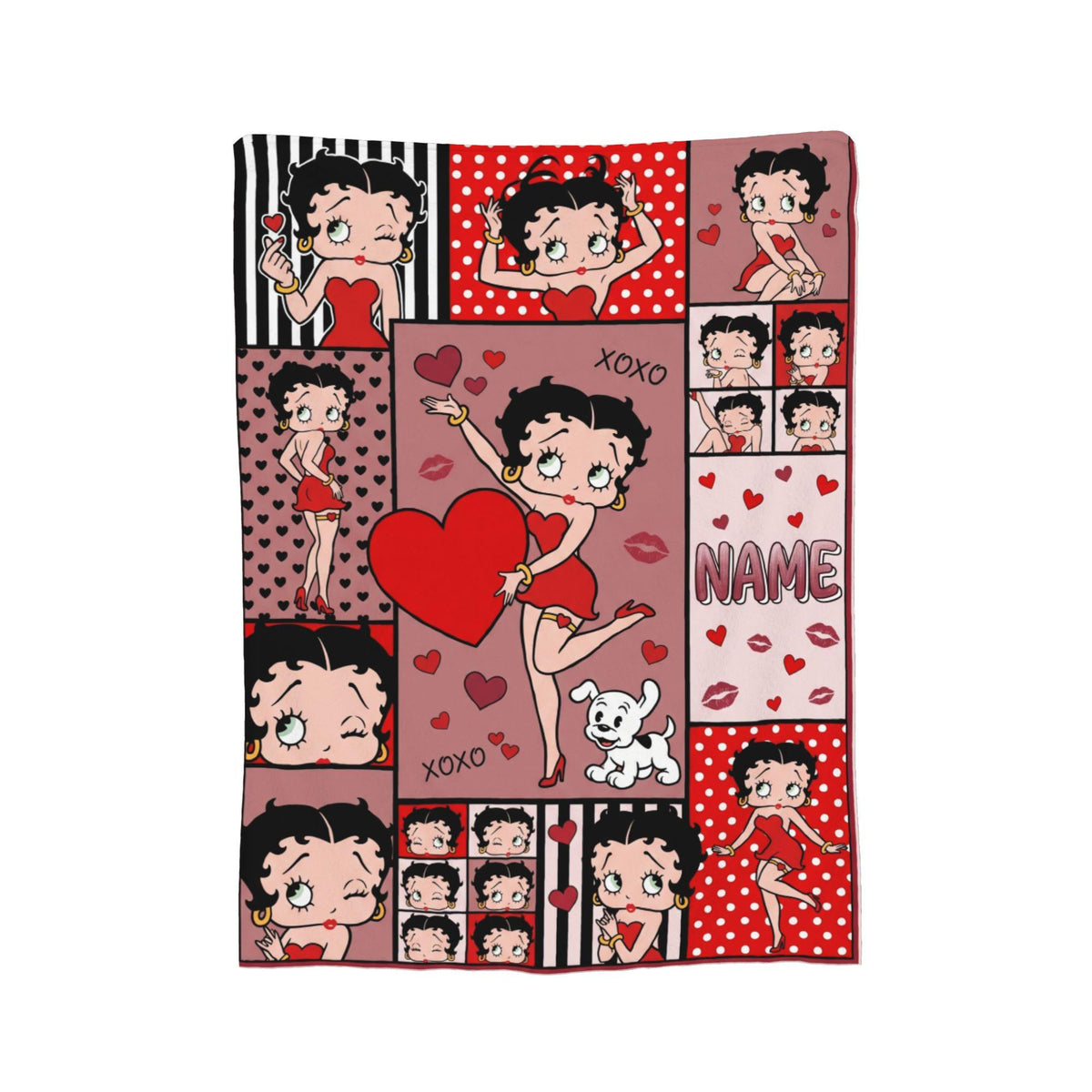 Personalized Betty Boop Sweet Heart Flannel Fleece Blanket, Custom Retro Throw Blanket, Cute Birthday Gift for Her Women Mom Sister