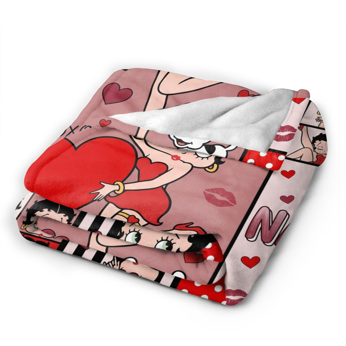 Personalized Betty Boop Sweet Heart Flannel Fleece Blanket, Custom Retro Throw Blanket, Cute Birthday Gift for Her Women Mom Sister