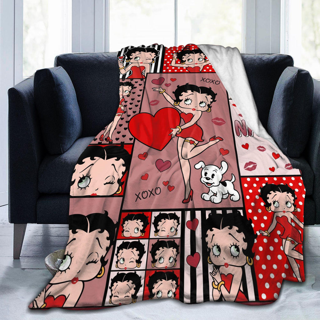 Personalized Betty Boop Sweet Heart Flannel Fleece Blanket, Custom Retro Throw Blanket, Cute Birthday Gift for Her Women Mom Sister